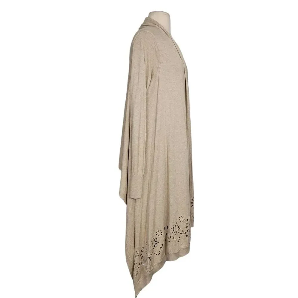 Escada Tan Cream Wrap Cardigan Sweater Sz XS Asymmetrical Front Eyelet Silk Blen
